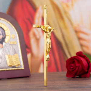 Salib Dinding Emas Ortodoks dengan Desain Rumit Dekorasi Rumah Religius Suci untuk Penganut Agama Salib Logam Tahan Lama - Product Image 3