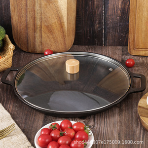 กระทะเหล็กหล่อทรงกลม ด้ามจับคู่ ด้านล่างเรียบ ไม่เคลือบผิว สำหรับทำแพนเค้กต้นหอม เจี้ยนปิง กัวจื่อ - Product Image 4