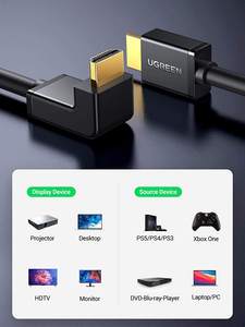 Câble <span class=keywords><strong>HDMI</strong></span> <span class=keywords><strong>UGREEN</strong></span> à angle droit 4K 90 degrés, cordon HD-MI haute vitesse, câble HD-MI 2.0 à angle descendant - Product Image 6