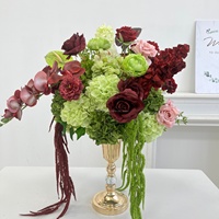 Boule de fleurs artificielles en soie rose bordeaux, pompon floral pour centre de table de mariage, décoration de toile de fond pour fête de mariage d'automne