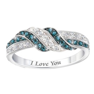 Diamond Ring Women's Peacock Green And Dark Blue Round Brilliant Cut Engagement Jewelry With I Love You Engraving - Product Image 3