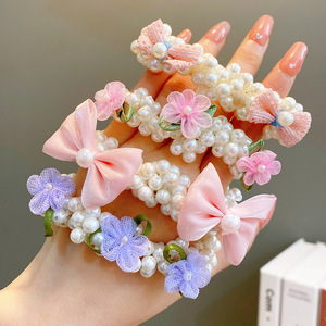 Chouchous élastiques en caoutchouc pour enfant, perles, nœud, fleurs, chouchous, mode fille, queue de cheval, 2022 - Product Image 2