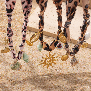 <span class=keywords><strong>NN07</strong></span> Summer Beach Leopard Schal Bandana Halskette Edelstahl 18 Karat vergoldete Muschel Seestern Anhänger Halskette für Frauen - Product Image 1