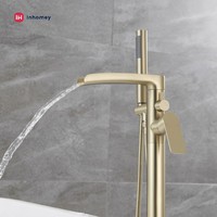 Robinet de baignoire cascade moderne à montage au sol en laiton massif, finition or brossé, pour appartement et hôtel