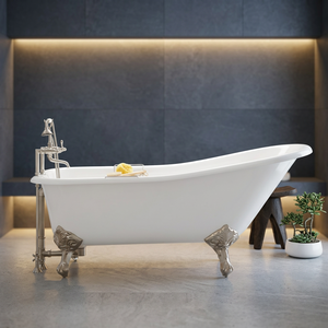 Bañera independiente con patas de león, blanca, decorativa, para baño - Product Image 1