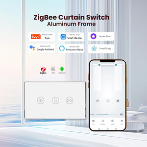 Zigbee Smart Touch Curtain Switch Aluminum Frame Tuya Smart App Control <b>Alexa</b> Voice <b>Remote</b> - Product Image 1