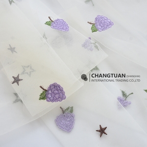 Custom Tulle Lace Embroidery Fabric Fruit Grape Embroidered Net Fabric For Clothing Material Kids Dresses