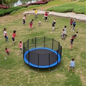 <span class=keywords><strong>Trampoline</strong></span> rond de 6 à 16 pieds, tissu vert, tubes en acier allié, système de panier de basket, échelle avancée, sûr pour les garçons - Product Image 5