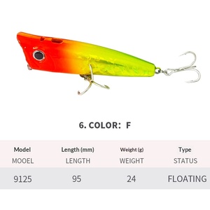 Esca Artificiale di Superficie con Azione di Spruzzatura d'Acqua 95mm/24g per Pesca in Acqua Salata, Popper a Lunga Gittata per Spigola e Coda Gialla Modello 9125 - Product Image 1