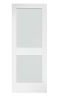 Porte extérieure en fibre de verre composite, couleur blanche, à panneau unique, hauteur 80'', avec verre dépoli et insert à persiennes