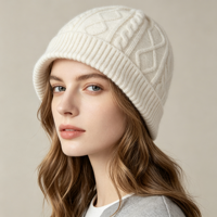 Bonnet de voyage unisexe en laine 100% brodé, doux, confortable et chaud, tricoté jacquard avec bouton - Nouveau style