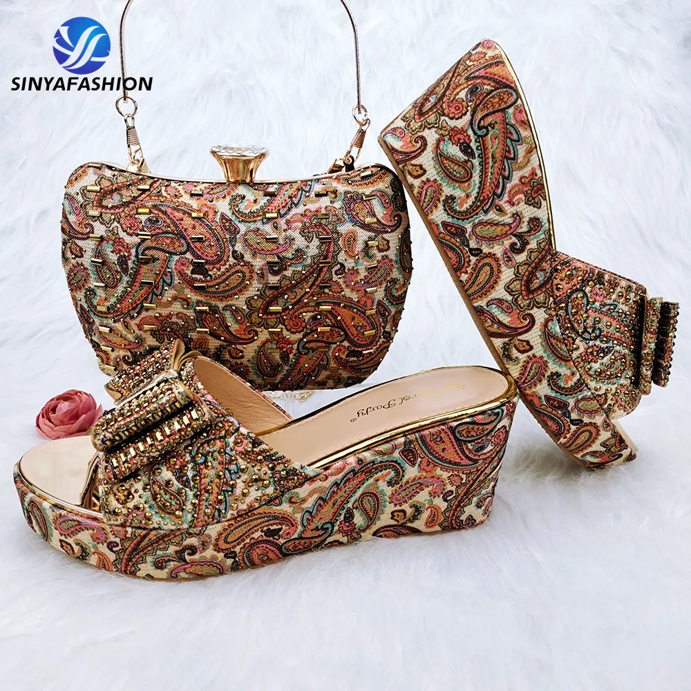 Borsa per scarpe di alta qualità di stile più nuovo Set da donna scarpe da donna con pietre di paillettes di perline Set di scarpe e borse per la festa di nozze