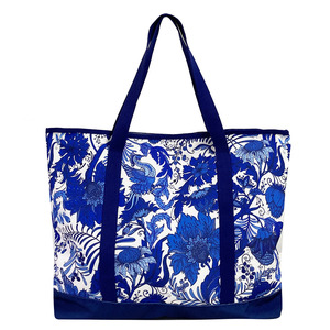 USA China <span class=keywords><strong>Alibaba</strong></span> Online Gran cantidad de stock Listo para enviar Patrón de porcelana azul y blanca <span class=keywords><strong>Bolsa</strong></span> de compras de lona - Product Image 1