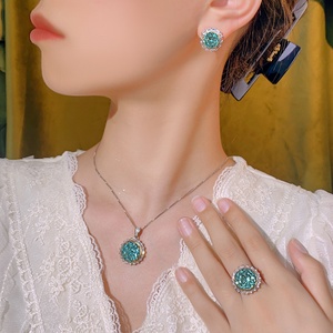 Fashion Eco-friendly Copper Gold Plated Pendant <b>Earrings</b> Ring <b>Set</b> 14-10mm Green Zircon Two Tone Wedding Flower Jewelry <b>Set</b> - Product Image 6