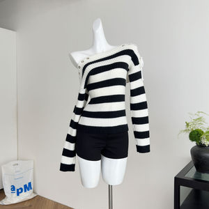 Maglione Pullover Intrecciato a Mano 100% Poliestere da <span class=keywords><strong>Donna</strong></span>, Design Autunnale 2025, Stile <span class=keywords><strong>Elegante</strong></span> con Cinturino e Contrasto di Colori - Product Image 2