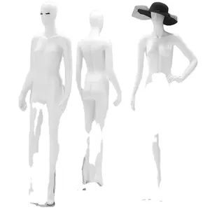 Preço de fábrica manequim de fibra de vidro fantasma com rosto de ovo para mulheres, vestido de ombro branco e corpo inteiro, modelo de ombro dobrável