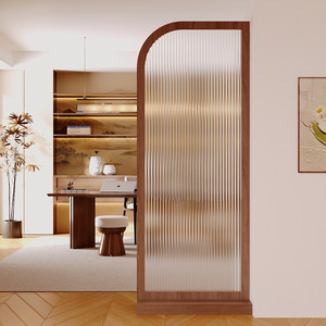 No-drill New Chinese-style Rainbow Glass Screen Wood Movable Partition for Living Room Entrance Dining Room Bedroom - Product Image 2