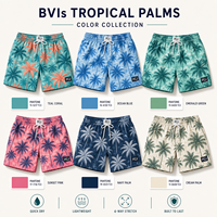 Shorts de bain pour hommes à imprimé palmier vert sarcelle, résistants à l'eau, avec doublure de compression, fabrication sur mesure