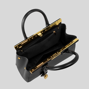Bolso Tote Clásico de Cuero PU Marrón Oscuro, Bolso de Mano para Mujer con Detalle de Cierre Dorado, Correa Desmontable para el Trabajo y Viajes - Product Image 5