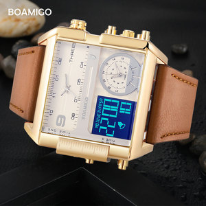 นาฬิกาข้อมือผู้ชาย <span class=keywords><strong>BOAMIGO</strong></span> รุ่น Sport LED แสดงเวลา 3 โซนเวลา หน้าปัดทรงเหลี่ยม สายหนัง ขายส่งแบบดรอปชิปปิ้งสำหรับธุรกิจ - Product Image 4