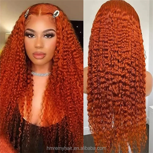 Vente en gros 100% brésilien #350 couleur orange gingembre HD Transparent 13x4 pour dentelle frontale 40 pouces de long femmes noires perruques de <span class=keywords><strong>cheveux</strong></span> humains - Product Image 3