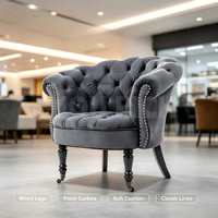 Fauteuil classique capitonné avec pieds en bois massif et roulettes avant, décoration rivetée, chaise d'appoint en velours, mobilier d'attente pour salon