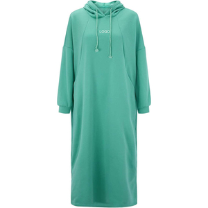 L230782 Abito con Cappuccio in Spugna Francese di Cotone OEM per Donna, <span class=keywords><strong>Vestito</strong></span> Lungo Personalizzabile con Logo Stampato - Product Image 2