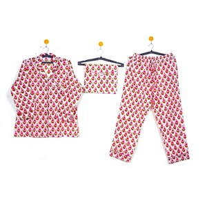 Ensemble pyjama deux pièces pour femmes en satin élégant, imprimé floral, 100% coton biologique, respirant, pour la maison, nouveau style 2024 - Product Image 1