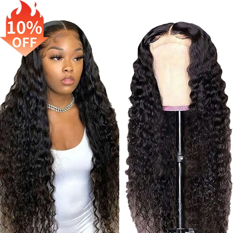 13x4 Curly wave frontal transparent lace wig real human hair with natural baby hair extensions cheap human hair wigs vendor