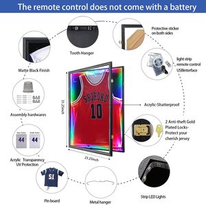 Boîte d'exposition pour maillots avec éclairage LED et porte en <span class=keywords><strong>verre</strong></span>, cadre en bois noir pour maillots de basketball/baseball - Product Image 3