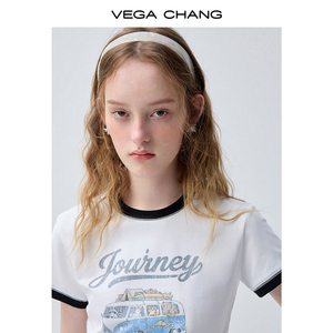Camiseta de Manga Corta VEGA CHANG Blanca y Negra para <span class=keywords><strong>Mujer</strong></span>, con Estampado de Autocaravana, Cuello Redondo, Corte Ajustado, Informal, de Algodón - Product Image 4
