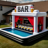 Bar flottant gonflable personnalisable en PVC pour piscine, bar de fête pour adultes, bar Tiki gonflable portable avec souffleur pour location commerciale