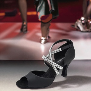 Evkoodance Zapatos de Baile de Salsa Latina Chacha para Mujer, Suela de Ante de Encaje de Cristal Satinado Negro con Tacón <span class=keywords><strong>Cubano</strong></span>, Nuevo - Product Image 6