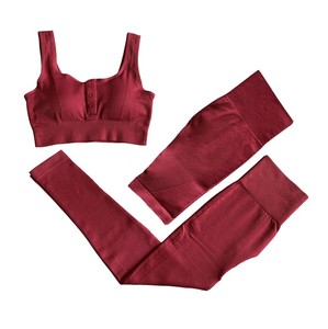 Completo Yoga da Donna 3 Pezzi Traspirante e Impermeabile, Tuta da <span class=keywords><strong>Palestra</strong></span> Senza Cuciture per Corsa, Abbigliamento Fitness Tinta Unita - Product Image 3
