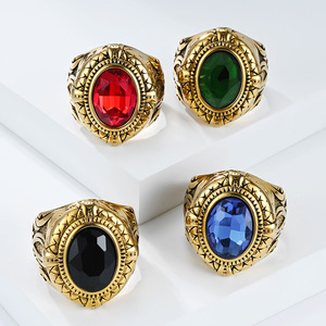 Anillo retro de acero de titanio con piedras preciosas para hombre, joyería clásica de moda con piedras negras, rojas, verdes y azules, regalo. - Product Image 1