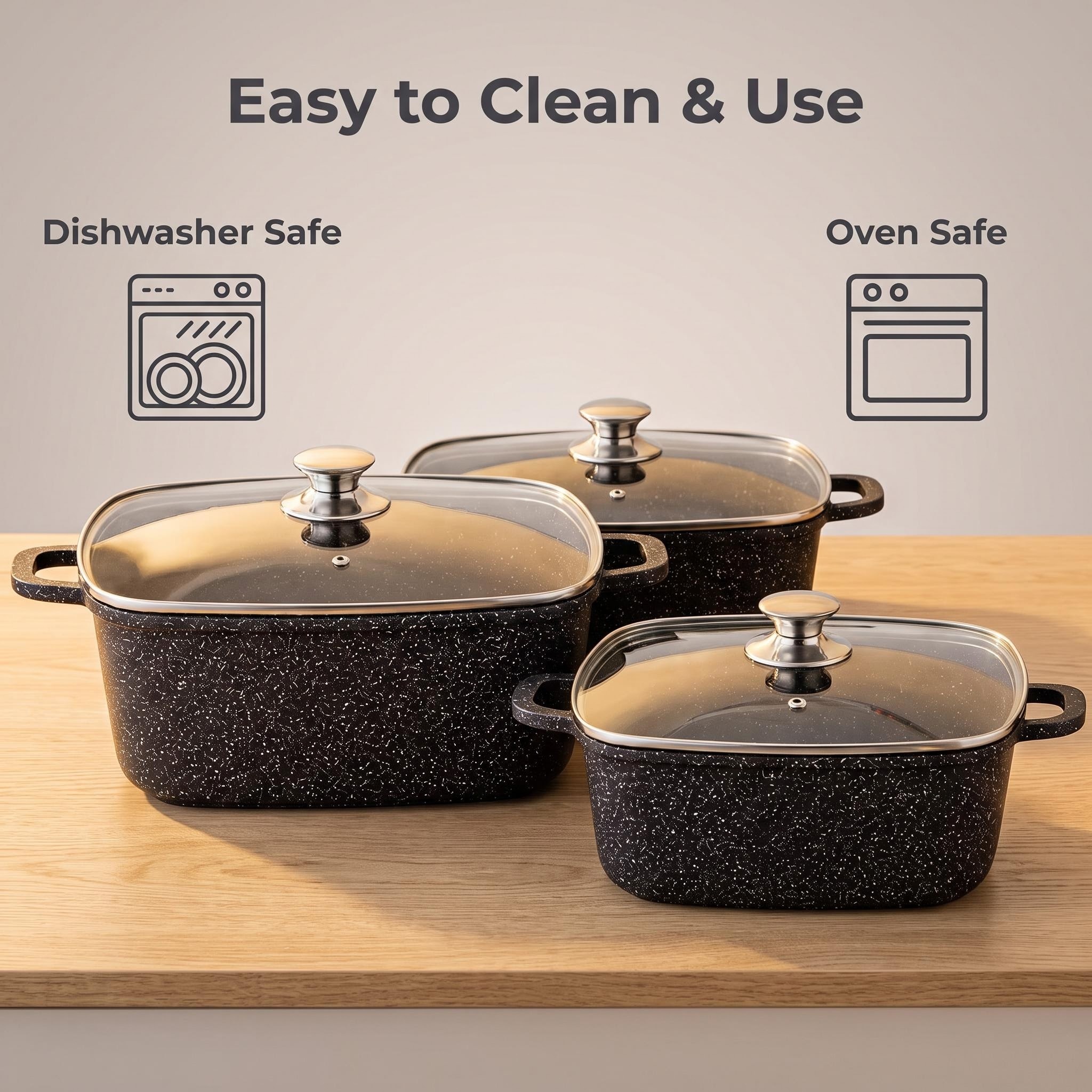 Eco-Friendly High Quality 20-28cm 2.3L-6.5L Die Cast Aluminum Alloy Black Non Stick Square Soup Pot Classic Design Cookware Set · image 4
