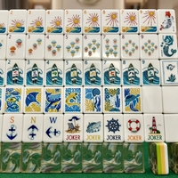 Jeu de Mahjong Nautique en Acrylique, 160 Tuiles avec Motifs Phare et Ancre, Élégant pour Cadeau et Décoration