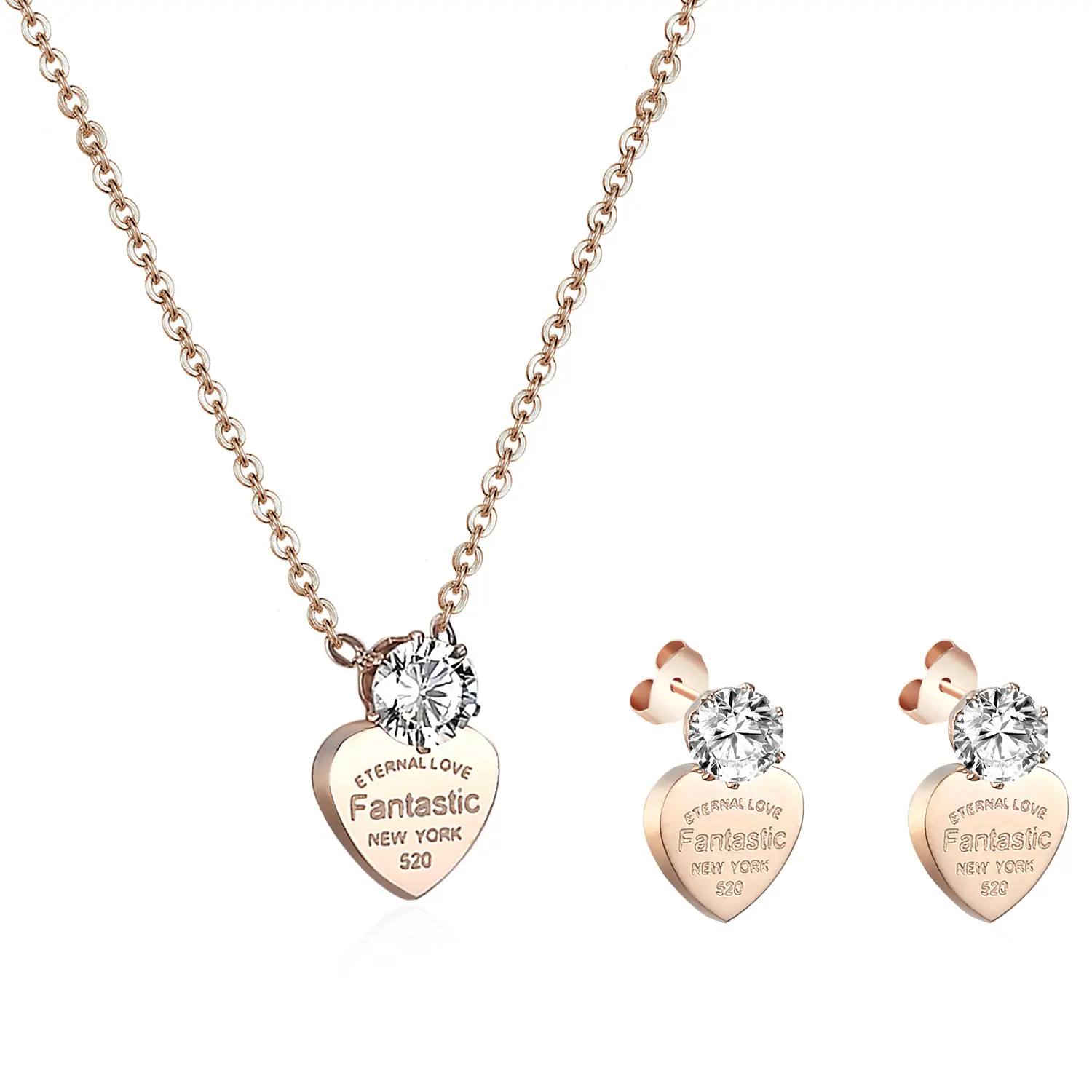 Brincos de titânio da moda e de zircão, conjunto coreano de joias de aço de titânio da menina do amor pequeno