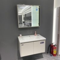 Meuble-lavabo mural moderne WJL pour hôtel, vasque en céramique 70 cm, ensemble meuble-lavabo avec miroir, mobilier de salle de bain