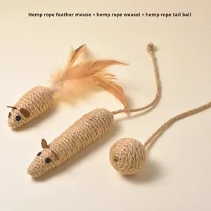 Juguete Interactivo de Alta Calidad para Mascotas, Ratón de Sisal con Cola de Plumas, Juguete de Ratón de Sisal para Gatos - Product Image 5