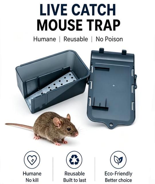 Eco-friendly Safety Humane Live Catch Mouse Trap Plastic Rodent Bait Station Box Pest Control