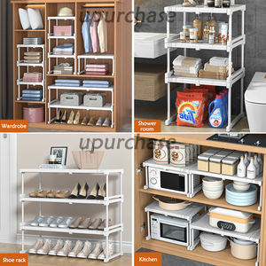 Étagère de Rangement Réglable, Tension de Placard, Tige, Étagère Extensible, Organisateur, Étagère <span class=keywords><strong>Empilable</strong></span>, en <span class=keywords><strong>Plastique</strong></span> - Product Image 6