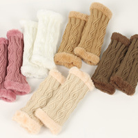 Gants d'hiver pour femmes en gros avec doublure chaude - Gants longs en laine tricotée épaisse et confortables, gants mi-doigts