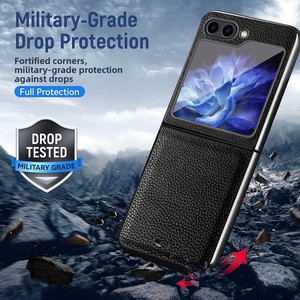 Fourniture transfrontalière adaptée au Samsung ZFlip6 / Téléphone pliable à 50 % moins cher avec étui intégral en cuir électroplaqué à motif litchi - Product Image 3