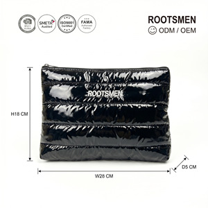 Rootsmen Custom Black Puffy Quilted Nylon Zipper Water Resistant Lightweight Fashion Travel <b>Makeup</b> Bag Cosmetic Pouch Logo - Product Image 1