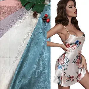 Vestido feminino floral de cetim, tecido estampado floral de cetim de seda reciclado tecido estampado para vestido