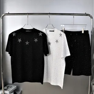 Trendy Street Rhinestone Full Star Plus Size Casual Men's T-shirt Suit