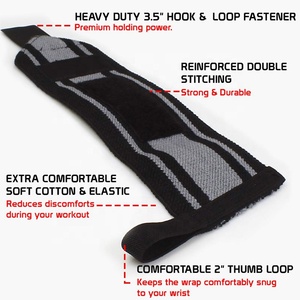 Taille personnalisée 20 "Poignets avec boucle de pouce pour l'haltérophilie Gym Powerlifting Support de poignet Sangles d'haltérophilie réglables - Product Image 6