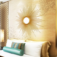Miroir mural rond décoratif en forme de soleil doré, miroir d'appoint pour salon, chambre à coucher, décoration intérieure, vente en gros, directement de l'usine