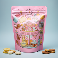 Sachet refermable personnalisé rose imprimé en héliogravure, laminé Mylar, qualité alimentaire, anti-odeur, recyclable, pour emballage de biscuits et snacks